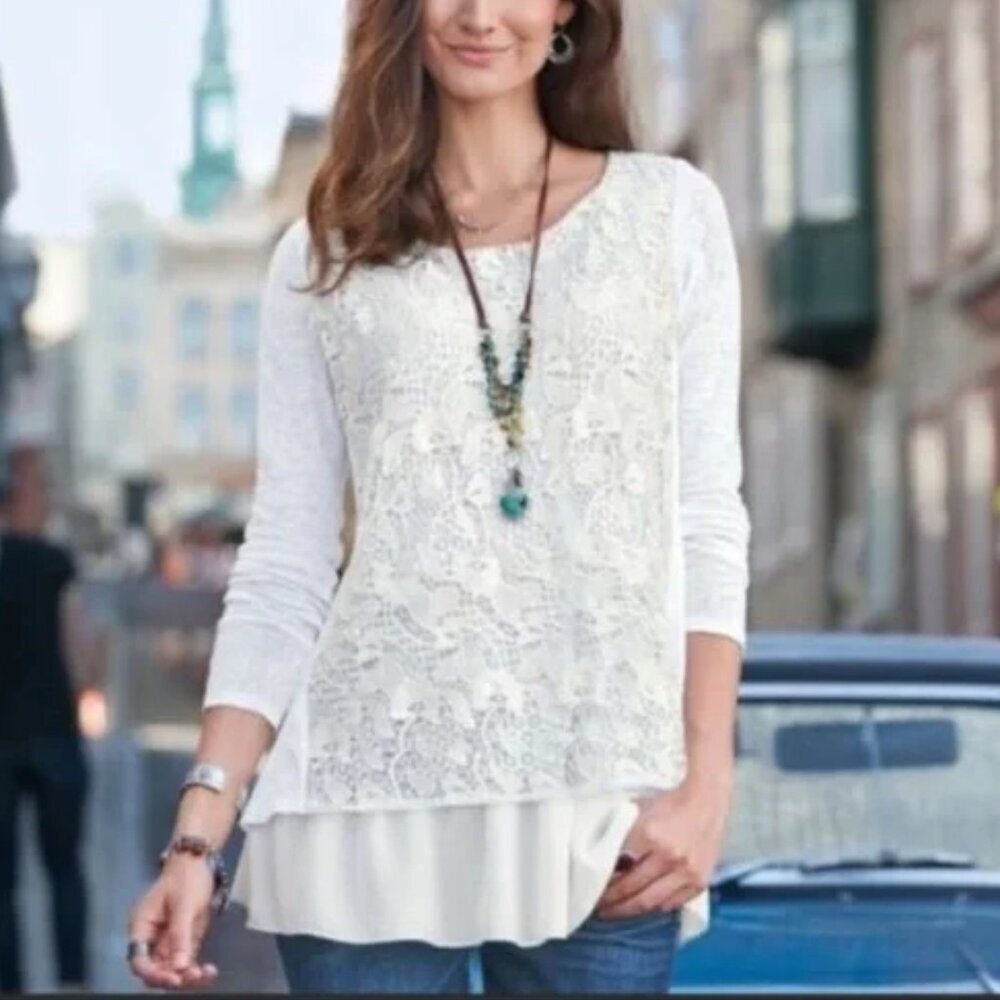 Sundance Scarborough White Linen Eyelet Lace Top
